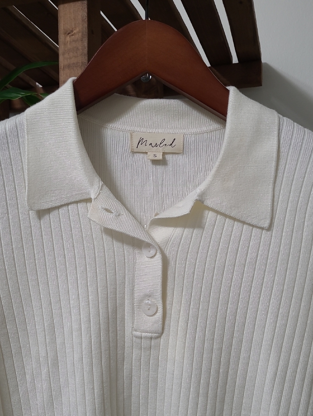 Marled Cream Ribbed Knit Sweater Polo NWT - Picture 4 of 6